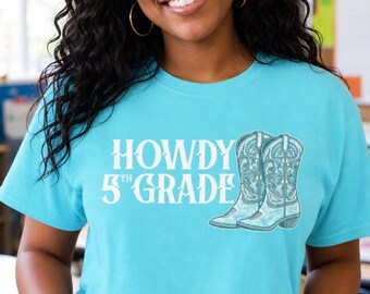 Hallo, leraar van groep 5! T-shirt | Retro western T-shirt voor de start van het schooljaar