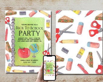 Editable Back to School Party Invitation (Digital Download)