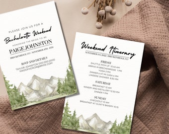 EDITABLE Mountain Bachelorette Party Invitation Mountain Bachelorette Itinerary Pine Tree Colorado Camping Bachelorette Itinerary Glamping