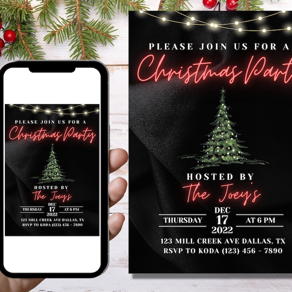 EDITABLE Black Satin Christmas Party Invitation Red and Black Christmas Party Velvet Christmas Invitation Classy Christmas Invitation