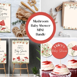 EDITABLE MINI Bundle Mushroom Baby Shower Bundle Mushroom Party Sign Mushroom Poster Realistic Mushroom