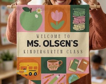 Aangepaste wimpelbanner klaslokaal, retro cadeau leraar waardering, decor terug naar school