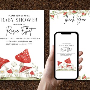 EDITABLE Mushroom Baby Shower Invitation Template Mushroom Baby Shower Thank You Cards Red Mushroom Baby Shower Garden Baby Shower