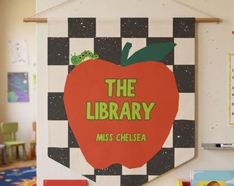 Retro Apple Teacher-bord, gepersonaliseerde naambanner, retro klaswimpel