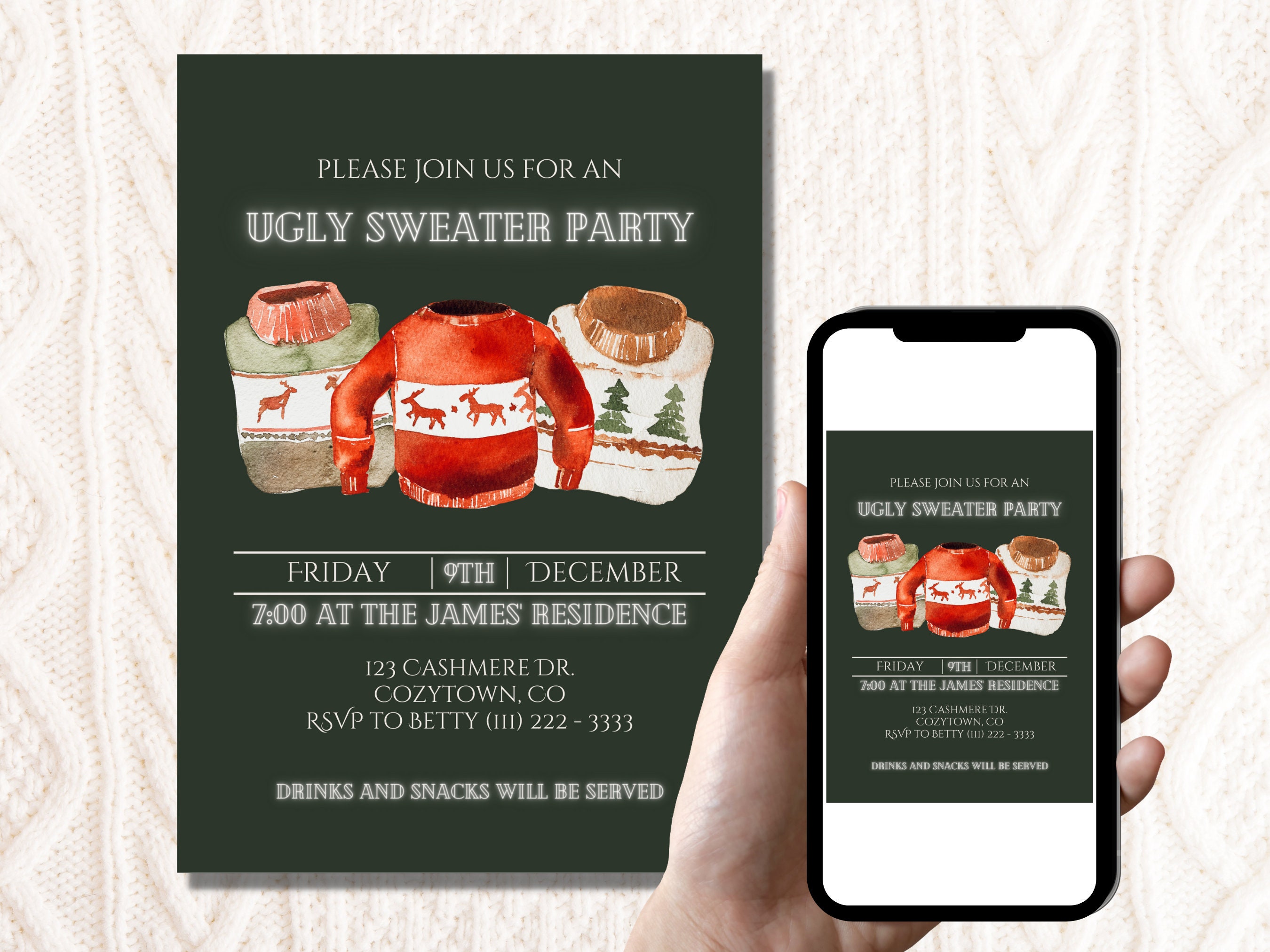 EDITABLE Ugly Sweater Party Invitation Ugly Christmas Sweater Invite Holiday Sweater Party Holiday Party Christmas Party