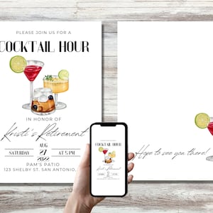 Invito per cocktail party MODIFICABILE Invito per l&#39;happy hour Invito per l&#39;ora del cocktail Invito per cocktail cosmopolita Invito a Manhattan