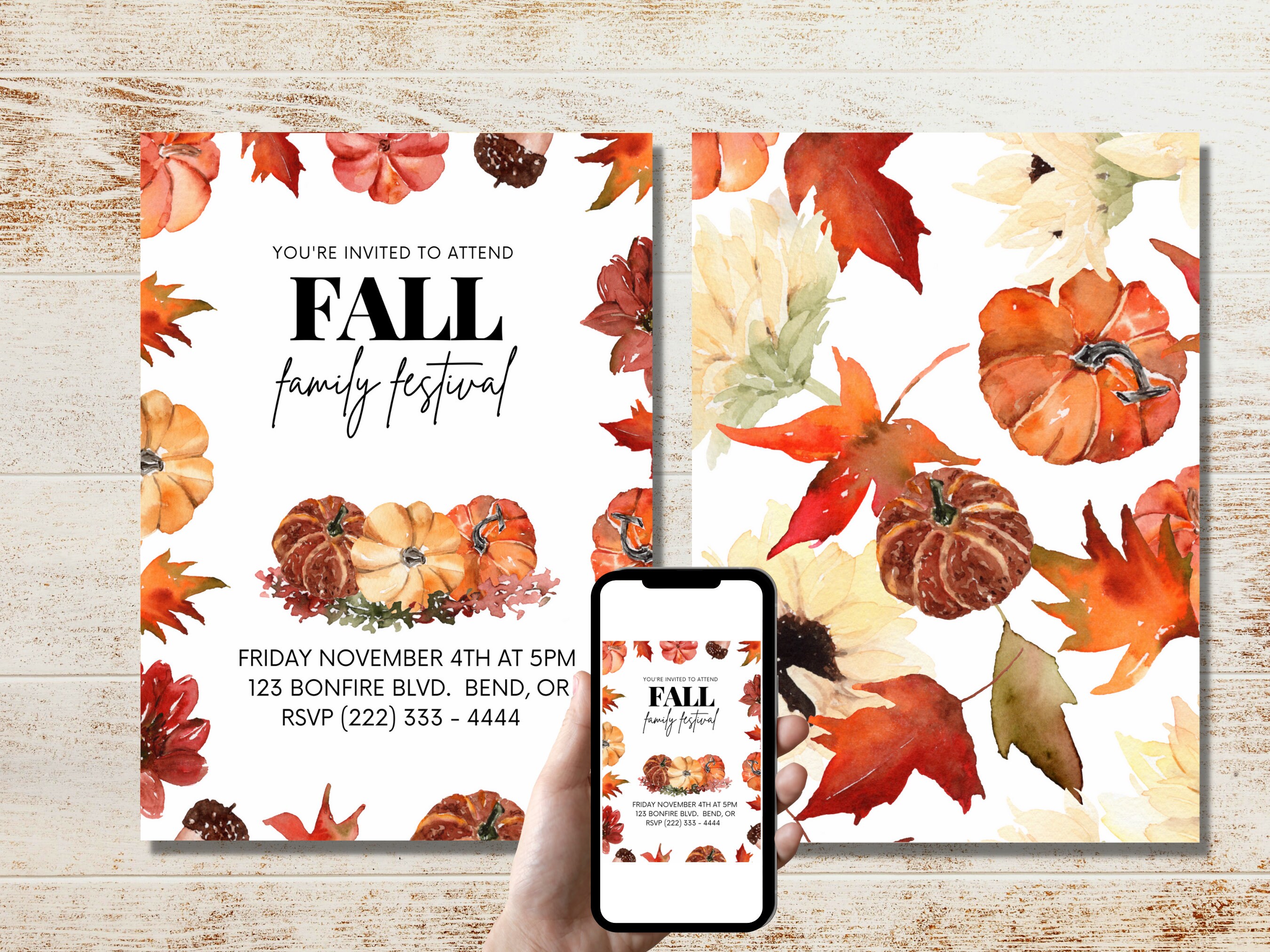 Editable Fall Family Festival Invitation, Autumn Pumpkin Design ...