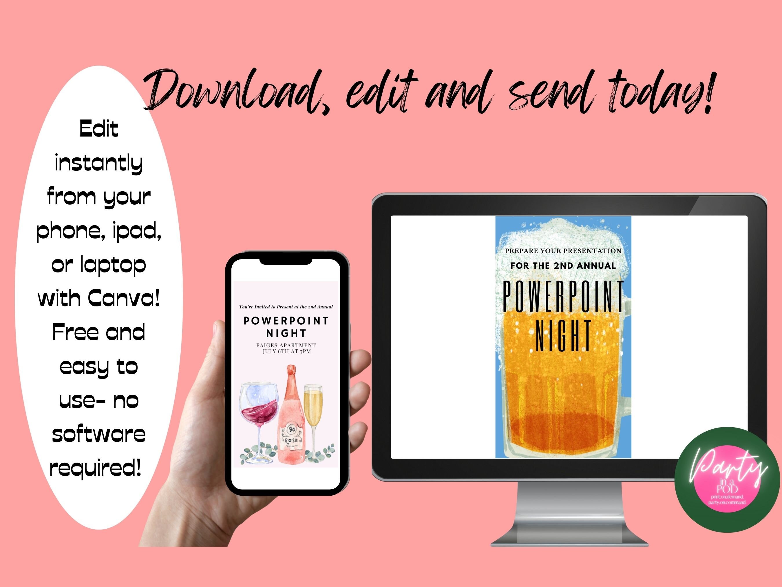 EDITABLE Powerpoint Night Invitations Power Point Presentation Party 