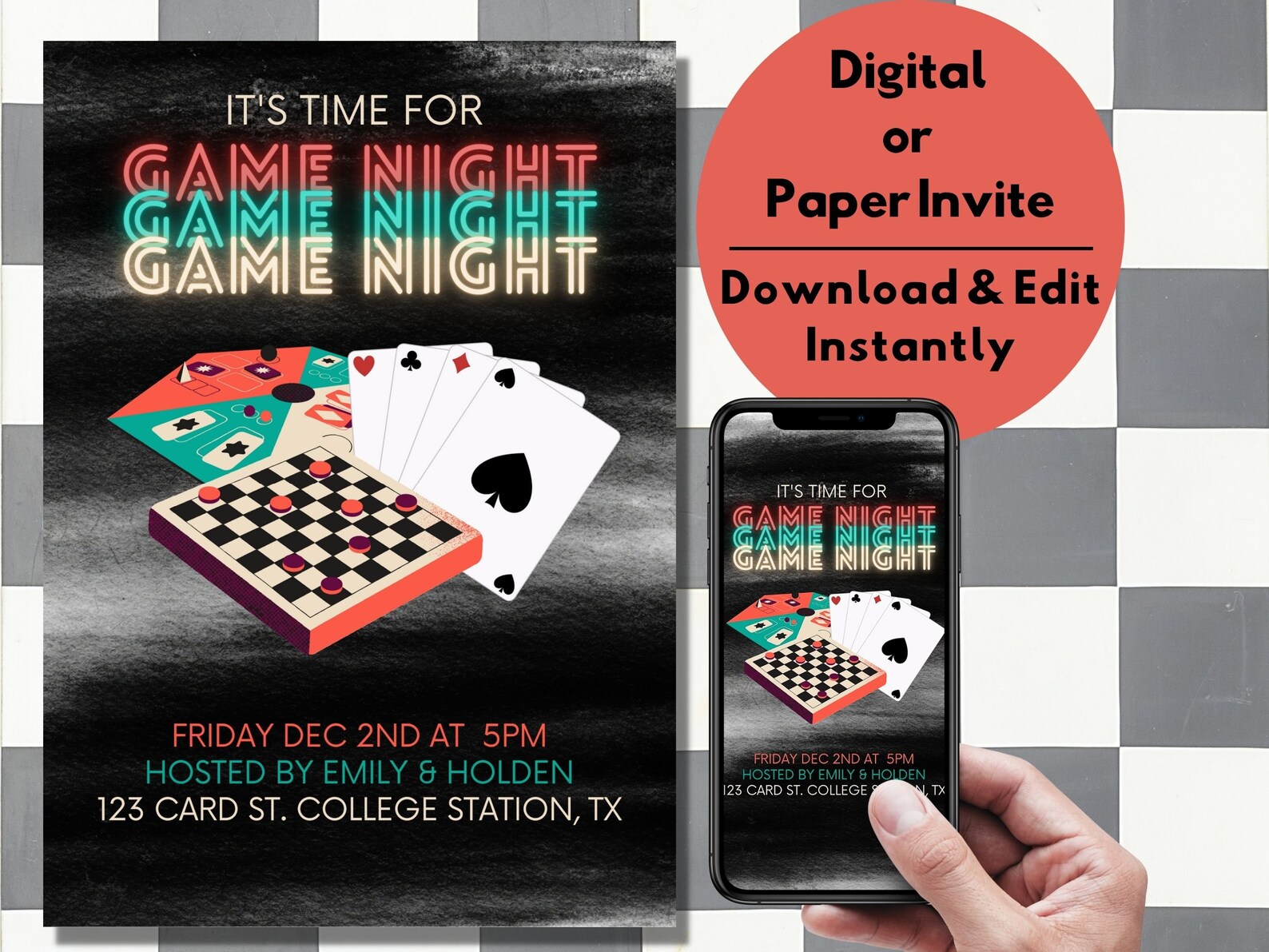 EDITABLE Game Night Invitation Game Night Evite Game Night Etsy