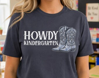 Hallo kleuterjuf! T-shirt | Retro western T-shirt voor de start van het schooljaar