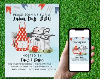Editable Labor Day BBQ Invitation, Backyard Party (Digital Download)