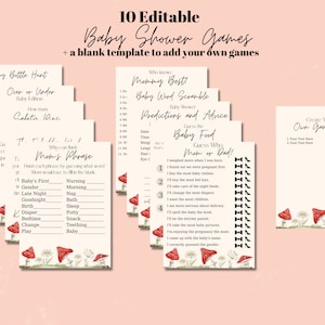 EDITABLE Baby Shower Game Bundle 10 Mushroom Baby Games Mushroom Baby Shower Mushroom Shower