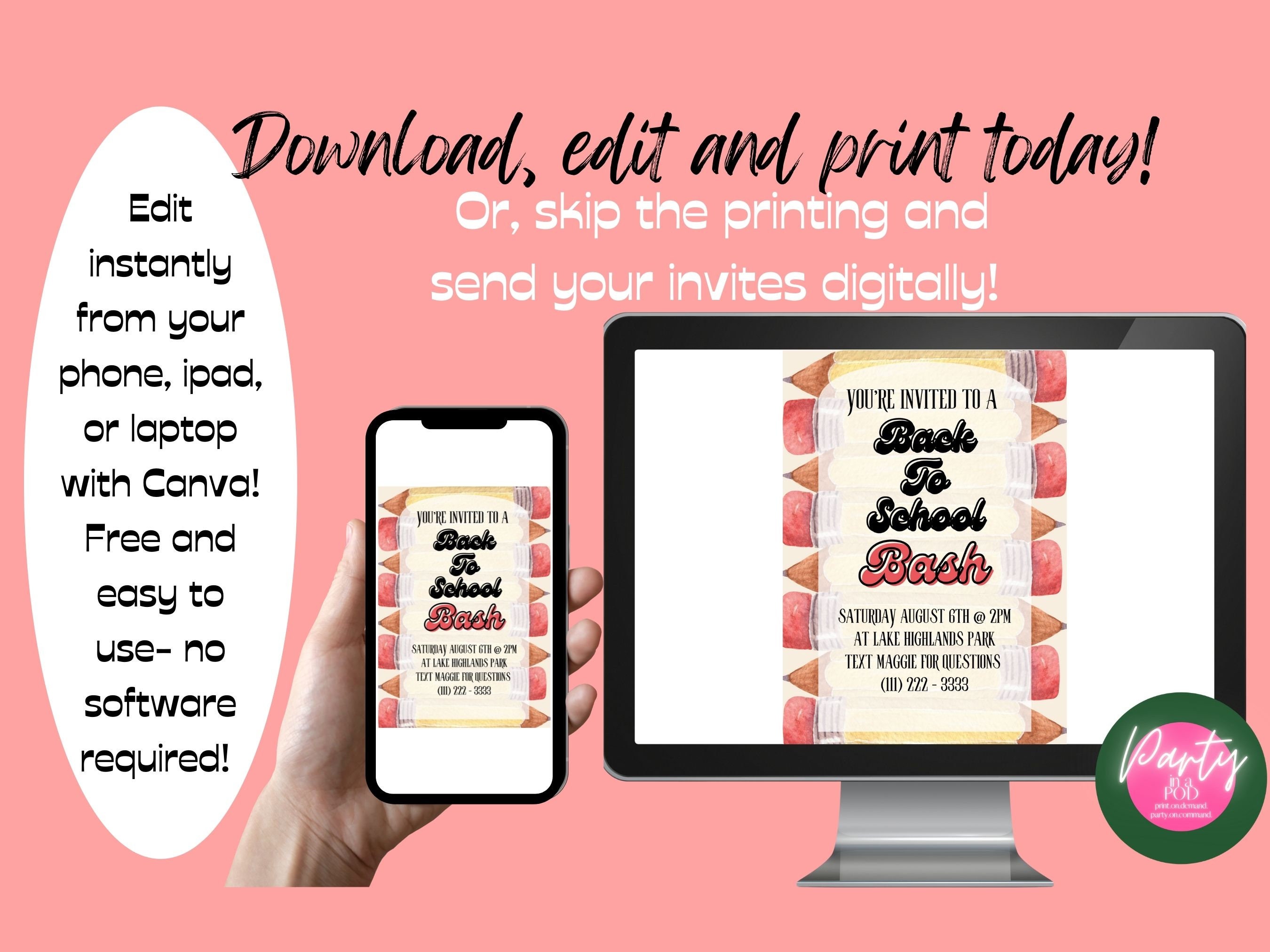 EDITABLE Back to School Party Invitation School Party Template Pencil ...