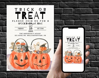 Bewerkbare Trick or Treat-uitnodiging voor Halloween (digitale download)