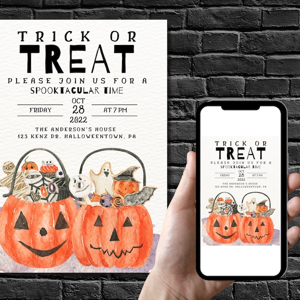 EDITABLE Trick or Treat Halloween Invitation Trunk or Treat Invitation Kid Halloween Invitation family friendly halloween party