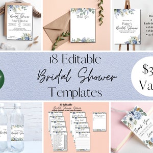 EDITABLE Dusty Blue Bridal Shower Bundle Template Invitation Thank You Cards Games Signs Wedding Shower Bundle Couple Shower Bundle