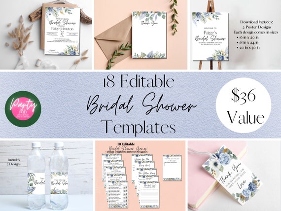 EDITABLE Dusty Blue Bridal Shower Bundle Template Invitation | Etsy