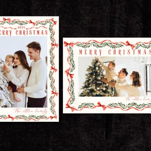 EDITIERBARE Weihnachtskarte mit Fotoroten Bögen und Girlande