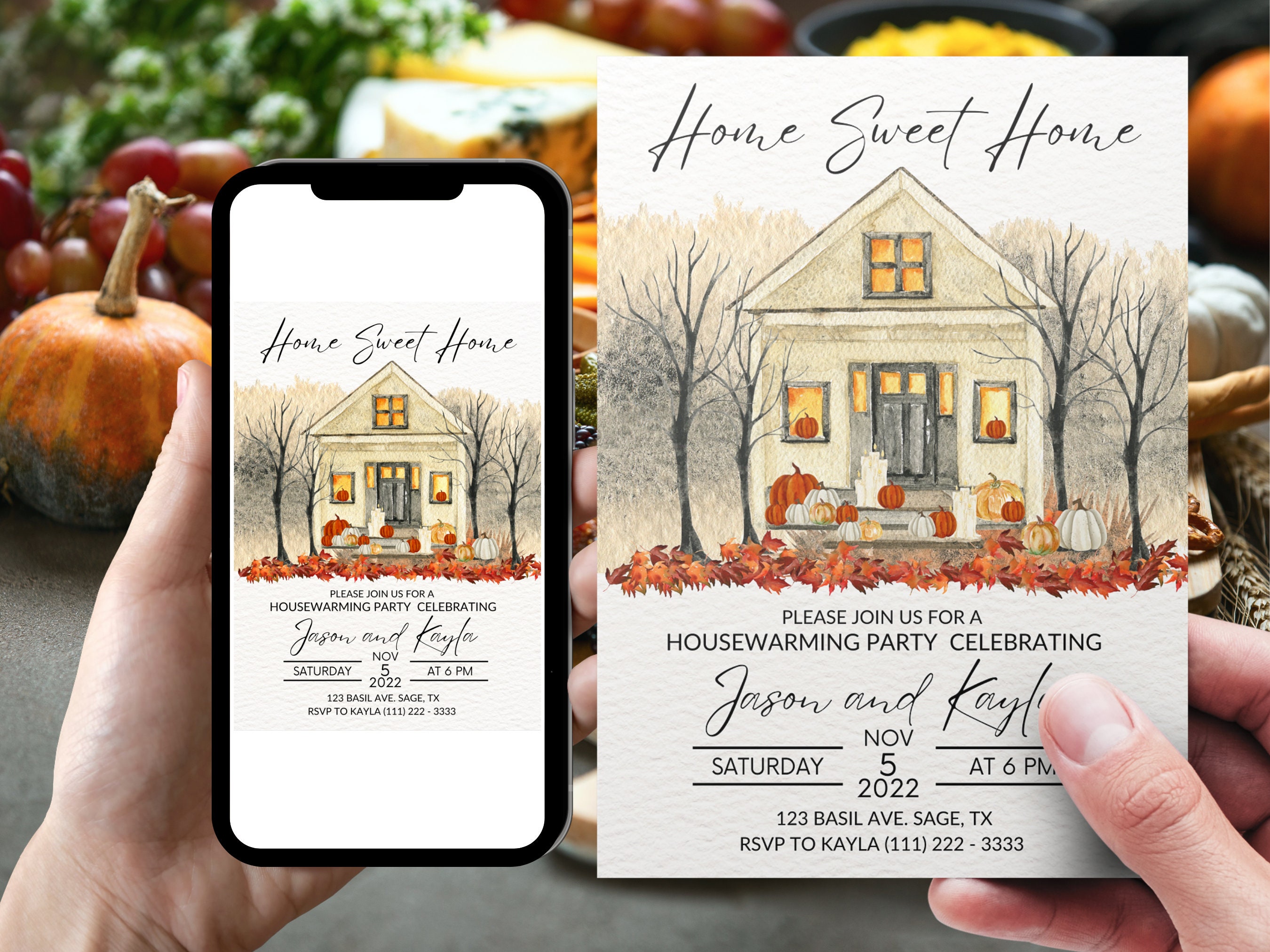 EDITABLE Fall Home Party Invitation Fall Housewarming Invitation Autumn