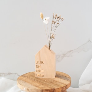 Dekohaus Holz Vase, Einzugsgeschenk, Geschenk zum Einzug, Hochzeitsgeschenk, Skandinavische Deko, Richtfest Geschenk zdjęcie 1