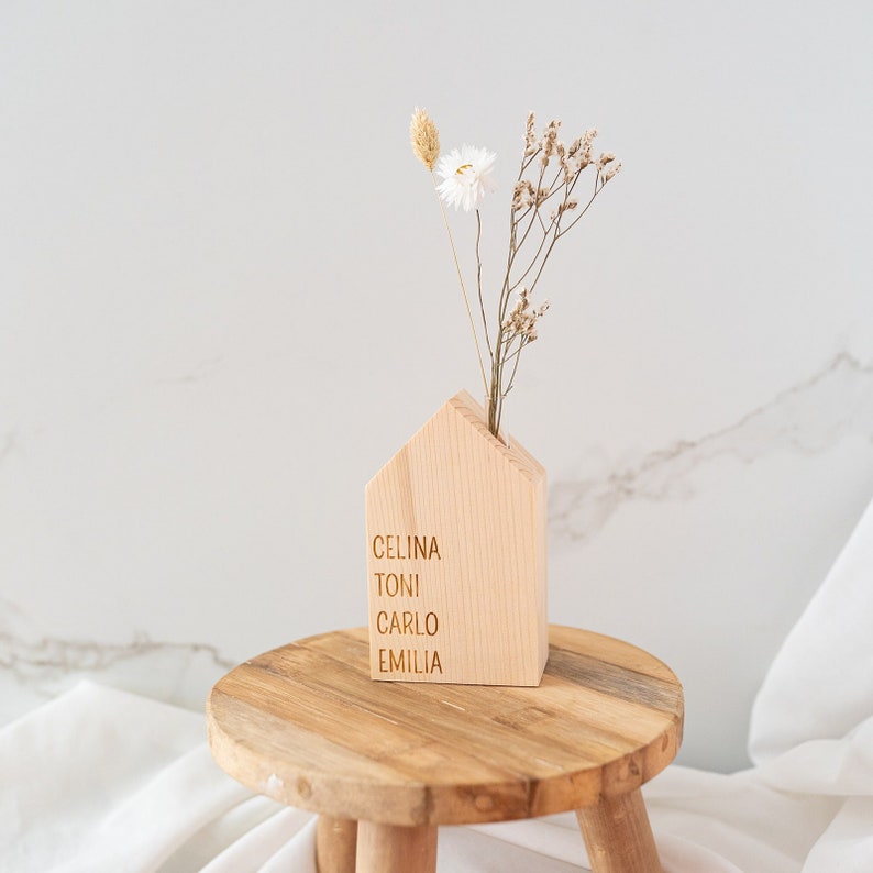 Dekohaus Holz Vase, Einzugsgeschenk, Geschenk zum Einzug, Hochzeitsgeschenk, Skandinavische Deko, Richtfest Geschenk zdjęcie 1