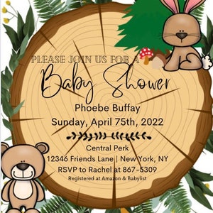 Custom Baby Shower Invite, Shower Invitation, Woodland creature Shower, Evite, Personalized