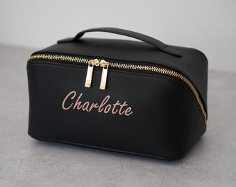 Personalised Makeup Bag for Women, Saffiano Vegan Leather, Custom Cosmetic Case