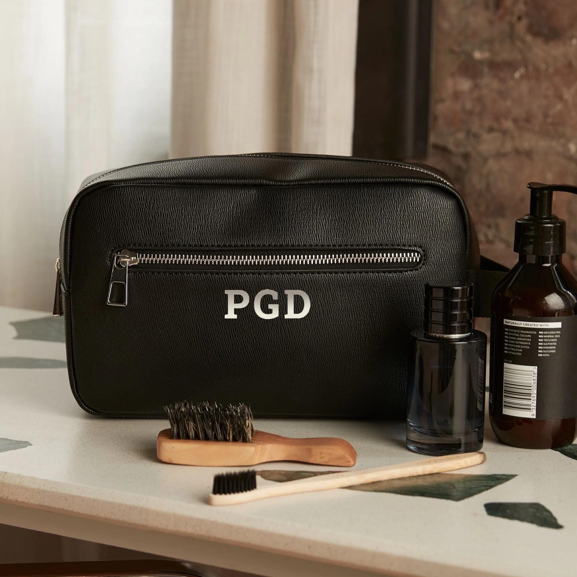 Personalized Initials Toiletry Bag, Custom Wash Bag With Strap, Tailored PU Leather. Customized Travel Gift For Men