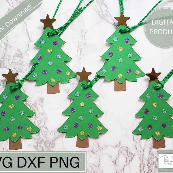 Christmas Tree Gift Tag SVG | Gift Wrapping Accessories | Layered Paper Ornament Template | PNG | DXF