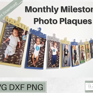 Targhe fotografiche mensili SVG / Banner per il 1° compleanno / Pietre miliari del bambino / PNG / DXF