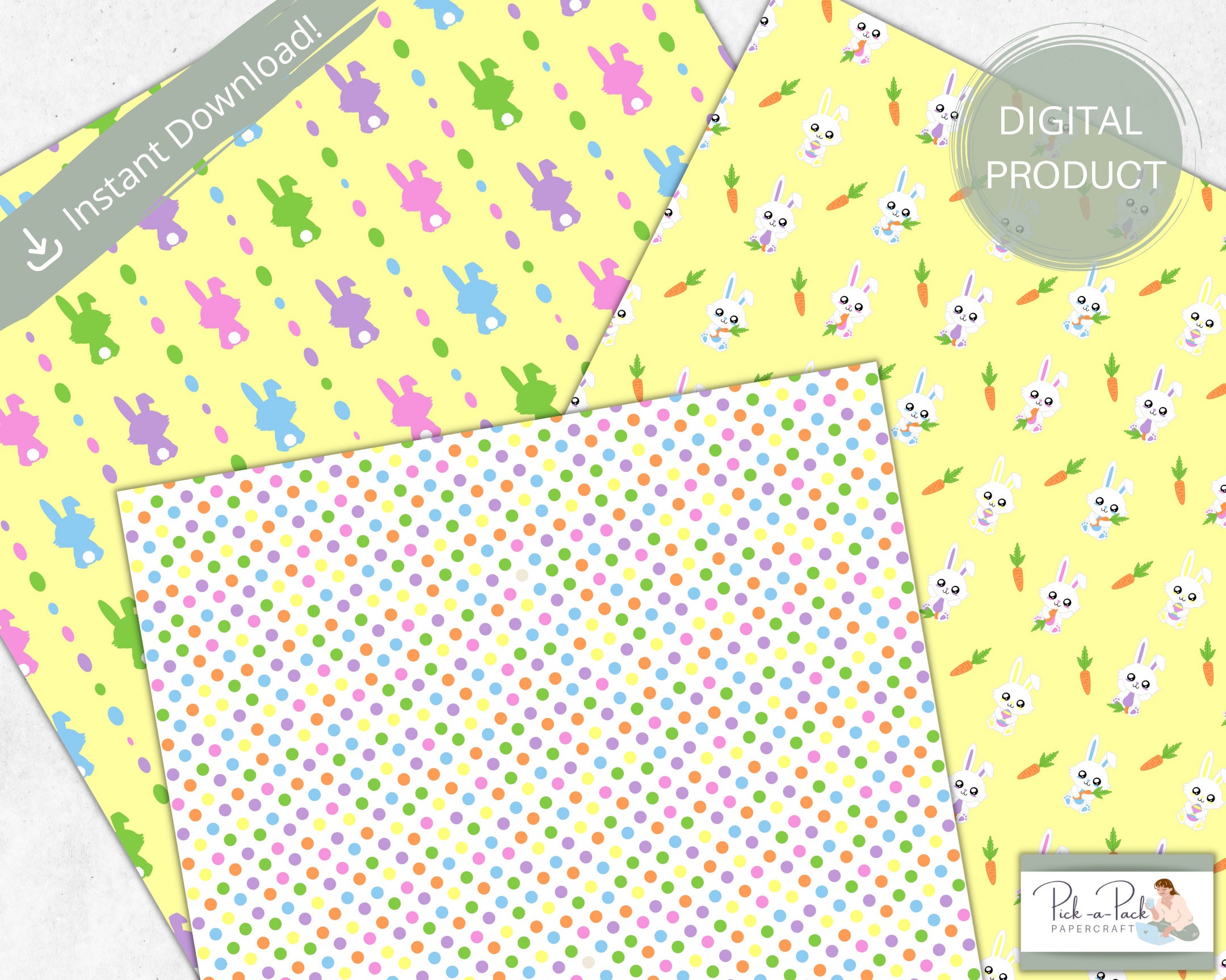 Easter Bunnies & Carrots Digital Paper Pack | Bright Seamless Spring ...