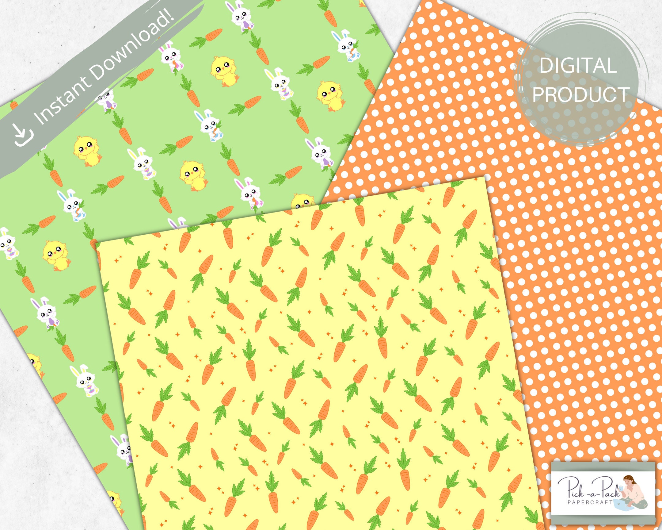 Easter Bunnies & Carrots Digital Paper Pack | Bright Seamless Spring ...