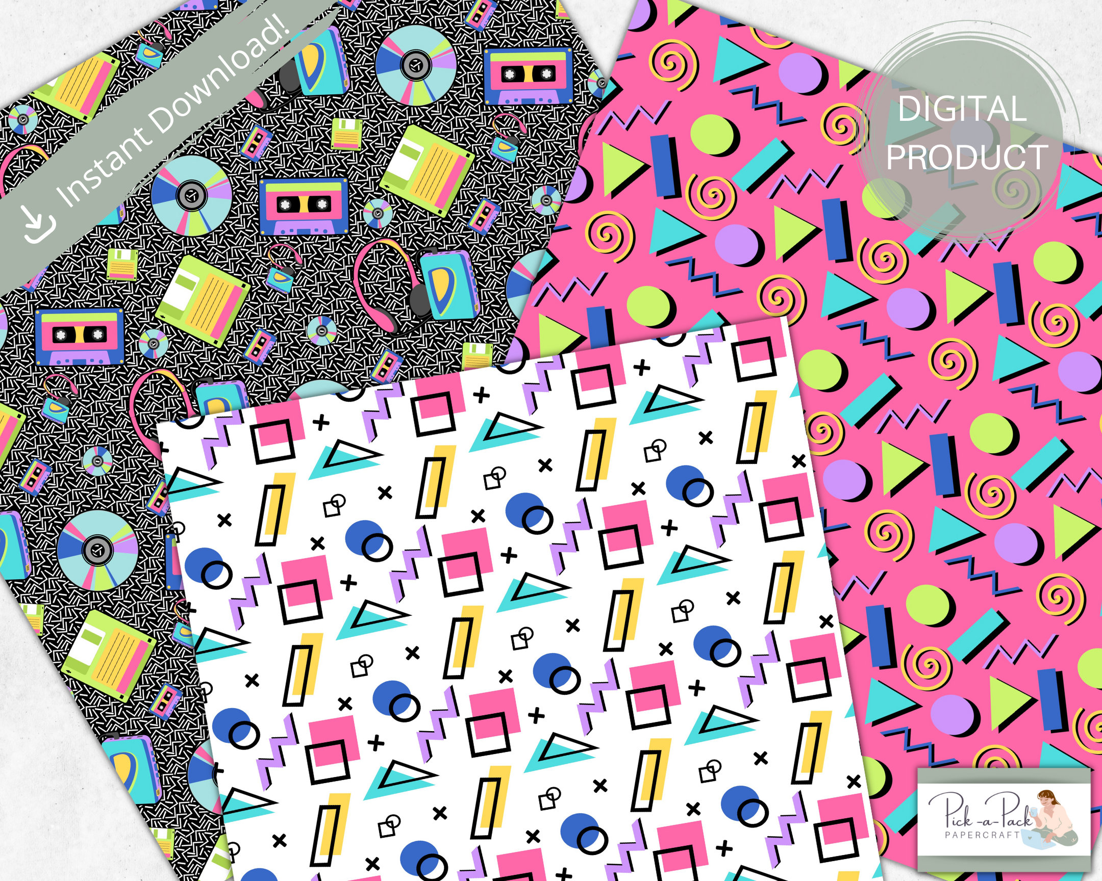 1990s Sheets 90s Vibe Paper Pack | Nostalgic Patterned Printable Scrapbook Papers ...