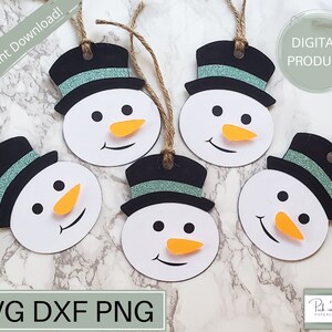 Snowman Gift Tag SVG | Accessoires d’emballage cadeau de Noël | Modèle d’ornement en papier stratifié | png | DXF