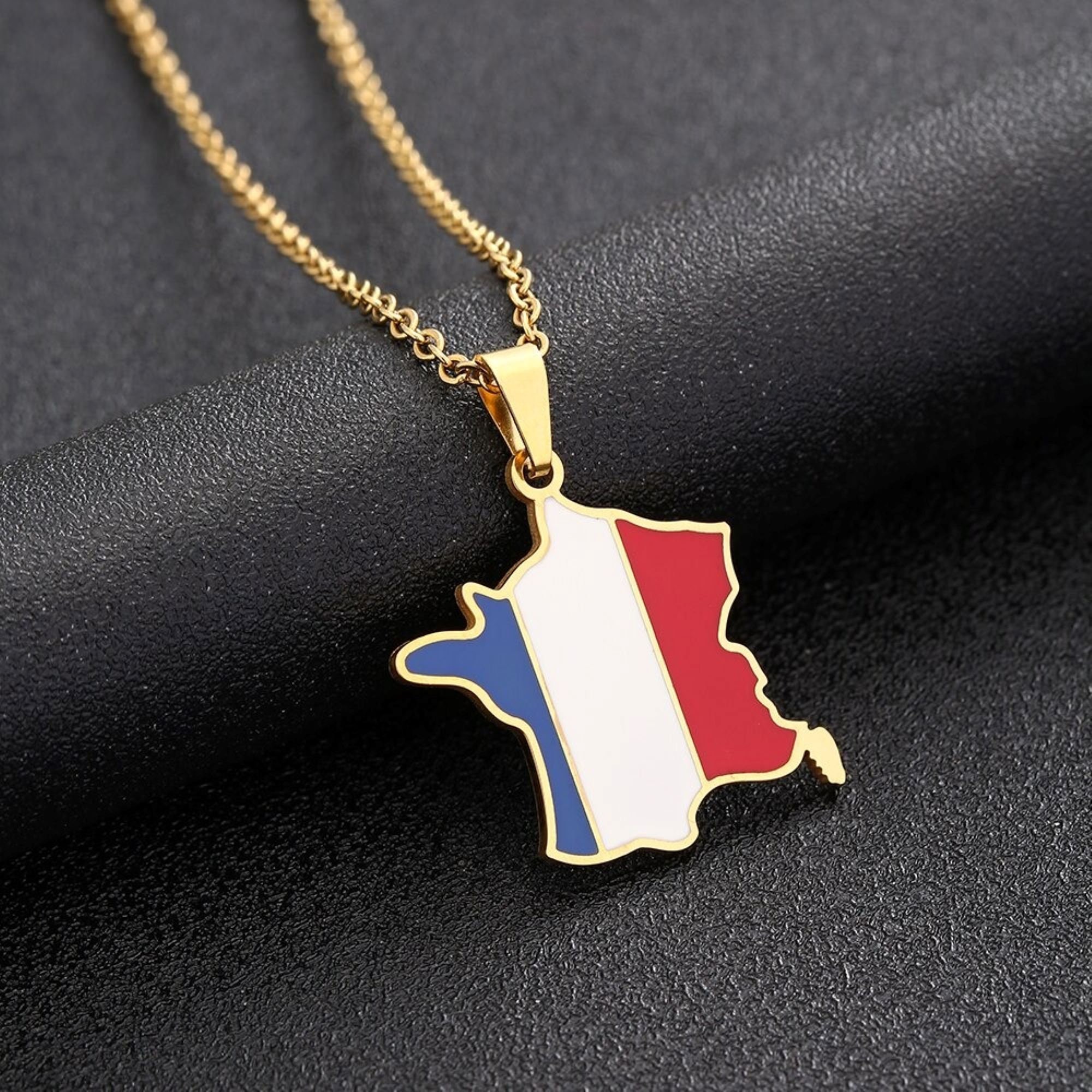 Map of France Gold Plated Pendant Necklace, French Chain, Charmed