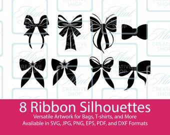 8 Ribbon Digital Download, Bow Clip Art, Clip arts, instant Download, SVG, Cricut, Vector, Silhouette