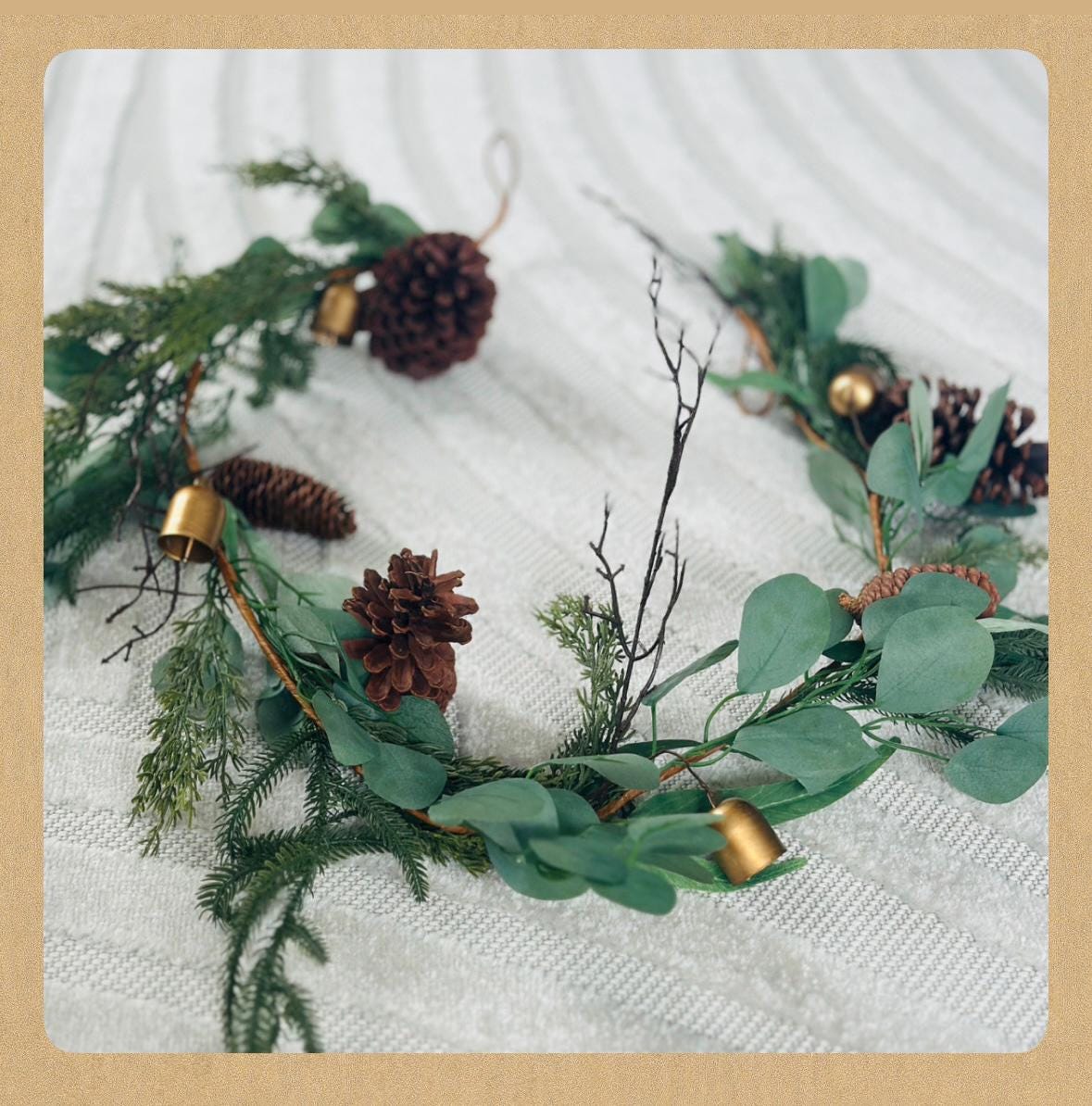 Rustic Christmas Garland with Pinecones & Bells Eucalyptus Winter…
