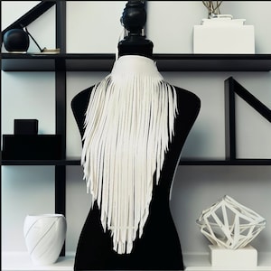 Faux Leather Fringe Statement Necklace: Boho Bib Choker, Adjustable Cord