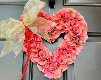 Heart Shaped Valentine's Wreath with Bow - Romantic Front Door Décor, Anniversary & Wedding Celebration
