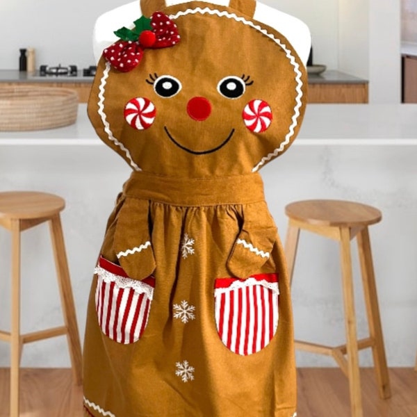 Christmas aprons with pockets chef apron for women Gingerbread fabric girls apron gingerbread house.