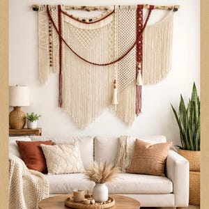 Large Macrame Wall Hanging: Boho Woven Cotton Tapestry with Tassels image 19