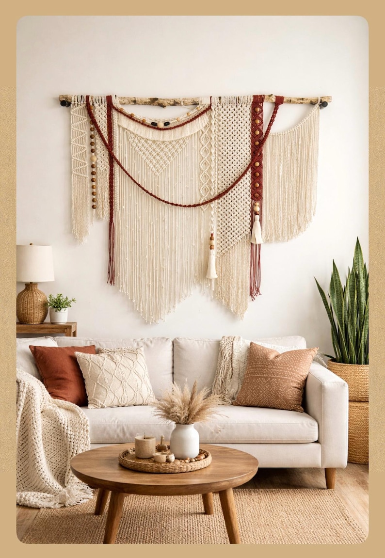 Large Macrame Wall Hanging: Boho Woven Cotton Tapestry with Tassels image 19