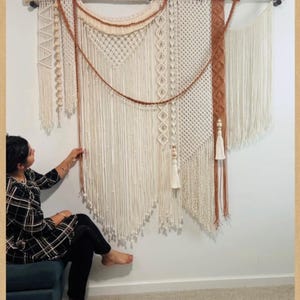 Large Macrame Wall Hanging: Boho Woven Cotton Tapestry with Tassels 72"x72" + WallHooks