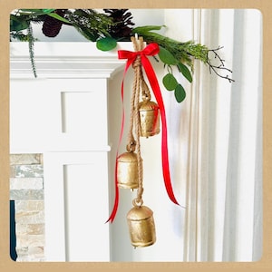 Rustic Gold Jingle Bell Hanging Decor | Vintage Christmas Ornament