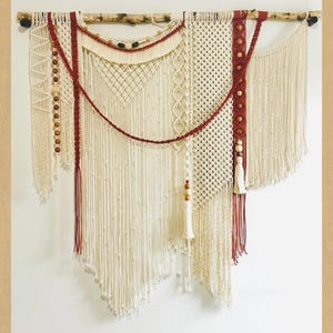 Large Macrame Wall Hanging: Boho Woven Cotton Tapestry with Tassels (60x60)+Beads+Hooks