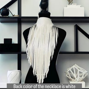 Faux Leather Fringe Statement Necklace: Boho Bib Choker, Adjustable Cord