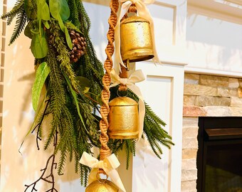Christmas Gold Rustic Metal Door Bells- Farmhouse Decoration- Christmas Decor.