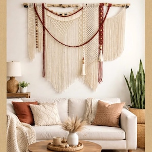 Large Macrame Wall Hanging: Boho Woven Cotton Tapestry with Tassels image 3