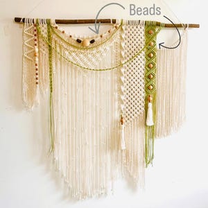 Large Macrame Wall Hanging: Boho Woven Cotton Tapestry with Tassels 48x48 Beads(Hooks)