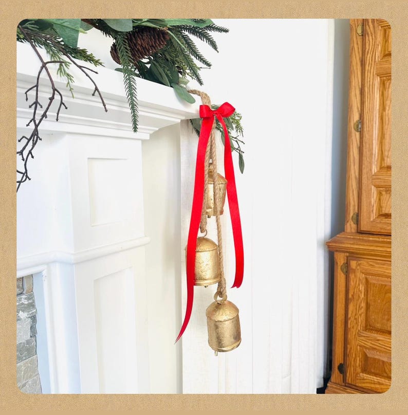 Rustic Gold Jingle Bell Hanging Decor | Vintage Christmas Ornament - Etsy